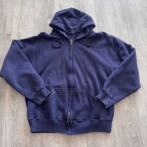 Vintage Prospirit Mens Navy Blue Blank Full Zip Hoodie Sweatshirt Medium
